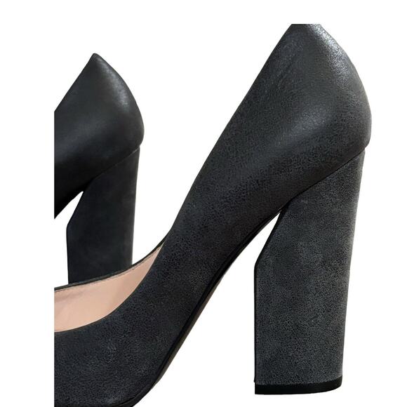 Casadei Gunmetal Gray Textured Block Heel Italian Leather Pumps Size 8.5 - Picture 2 of 8